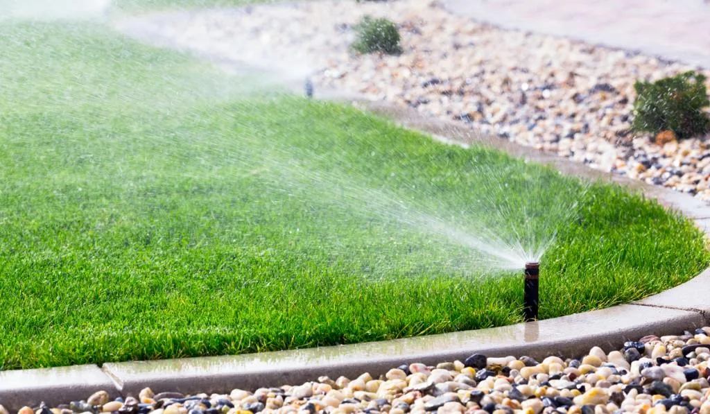 Automatic sprinklers watering grass

