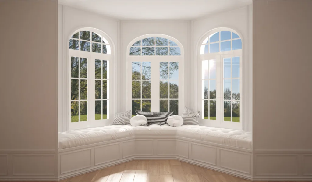Big window with garden meadow panorama
