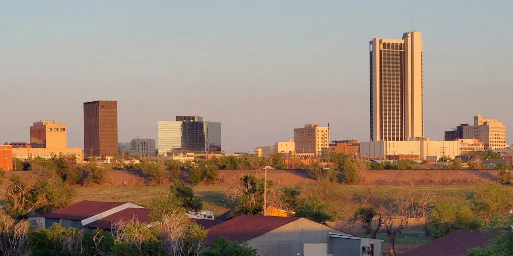 Golden Light hits the Buildings and Landscape of Amarillo Texas 