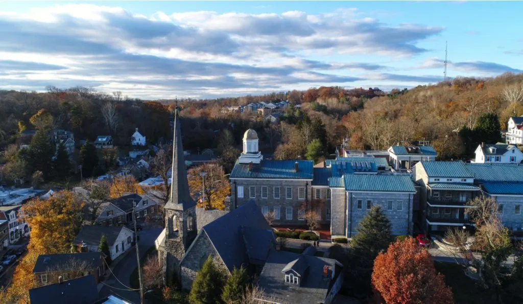 aerial view of historic Ellicott City Maryland 