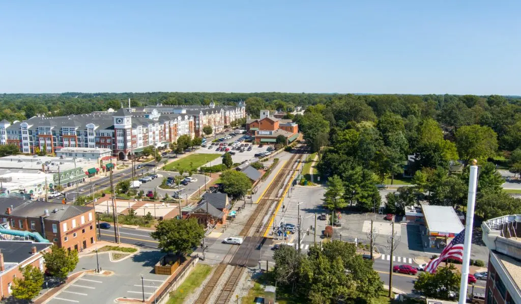 aerial view of old town in Gaithersburg maryland montgomery