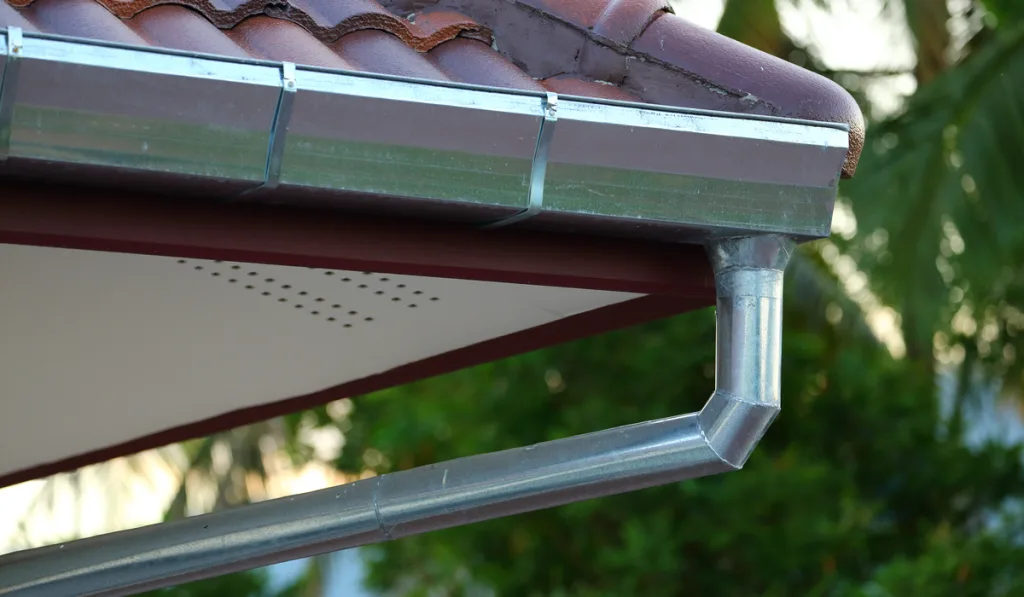 steel of roof gutter on residential house