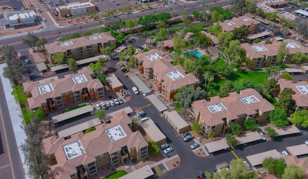 Aerial roofs of the houses in the urban landscape of an area Phoenix Arizona USA