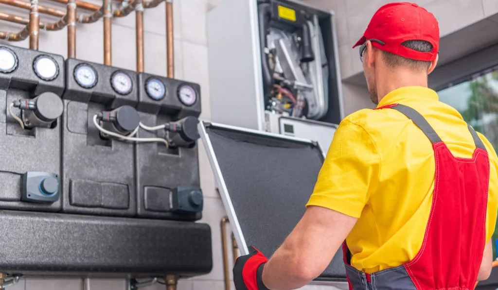 HVAC Technician Performing Gas Heater Check
