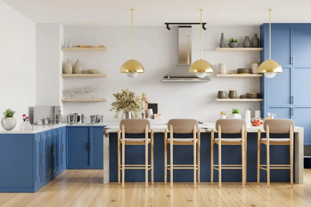 Modern kitchen interior with furniture and built in cabinets