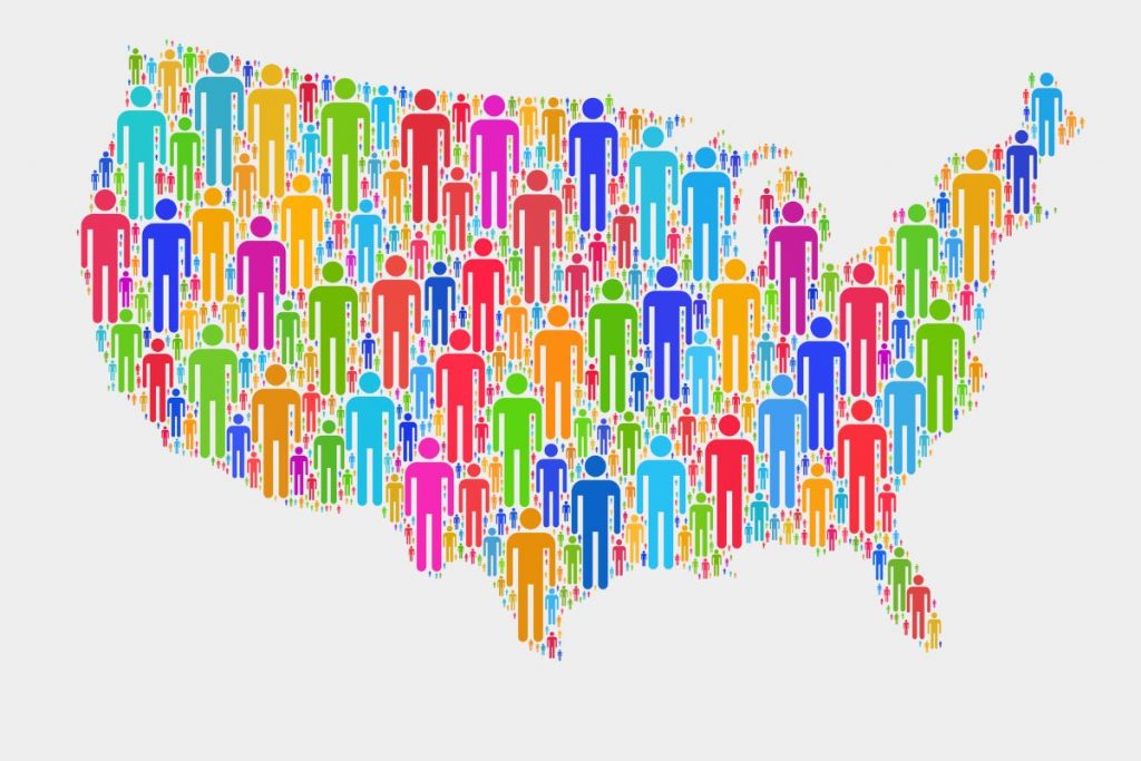 colorful people mosaic form a United States map