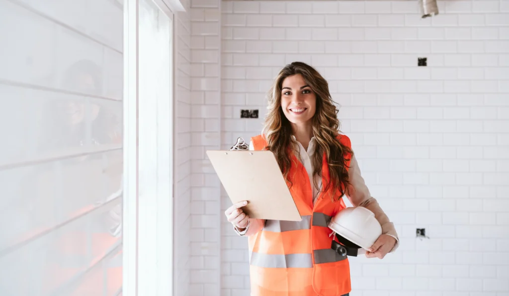 female inspector wearing orange reflector