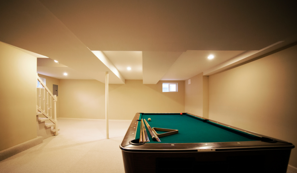 Interior Of Basement With Pool Table