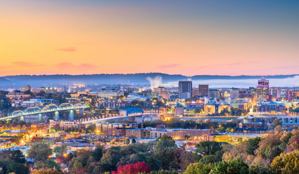 Chattanooga, Tennessee, USA downtown city skyline at dusk
