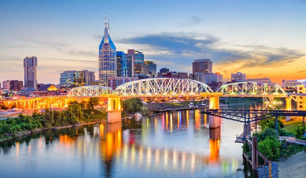 Nashville Tennessee USA Downtown skyline on the Cumberland River