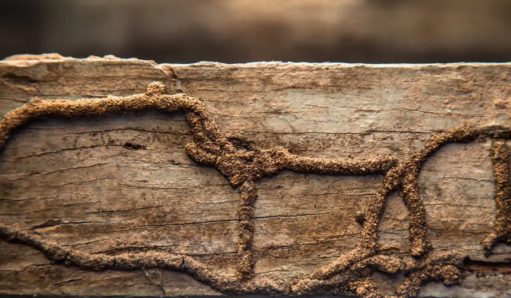 Termites eat wood surface