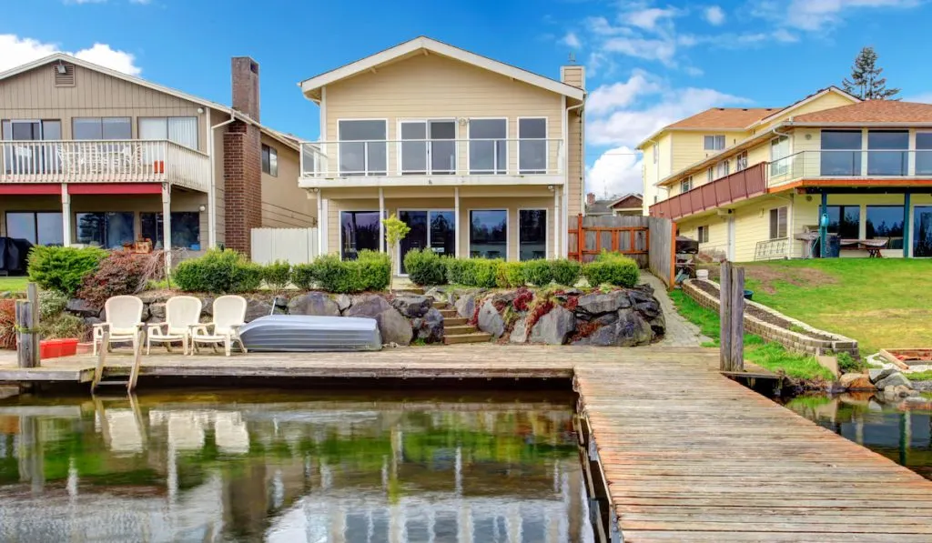 Waterfront lake house exterior in Washington State