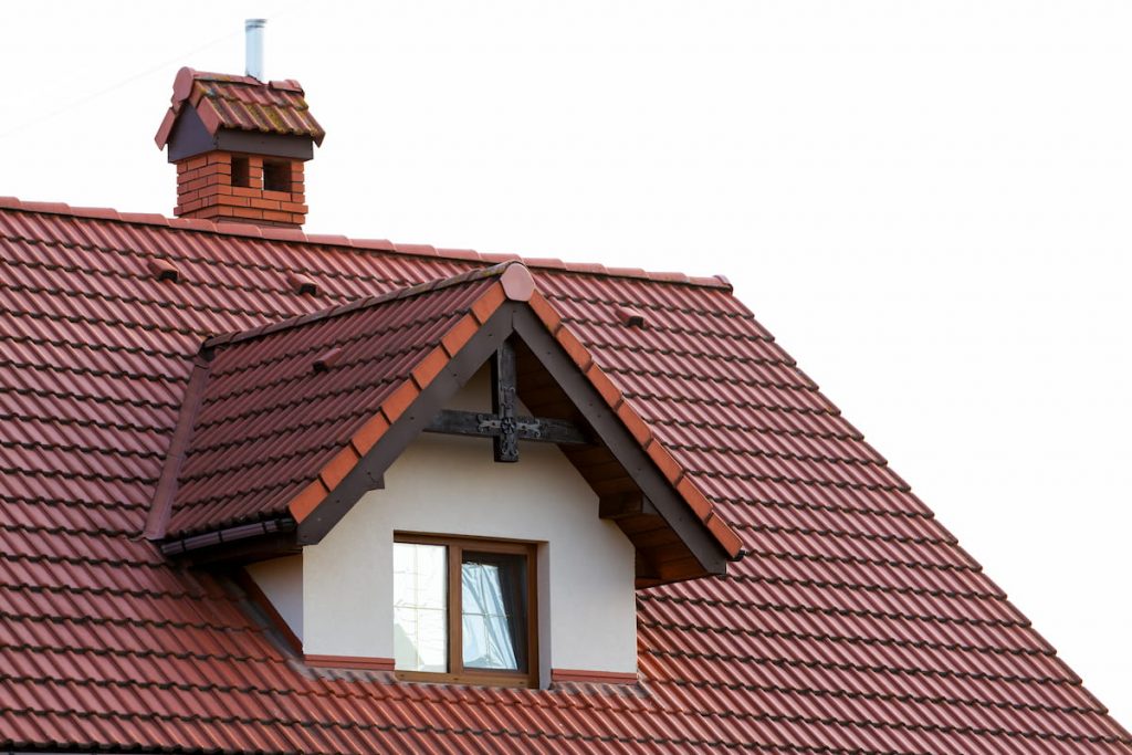 orange roof with chimney