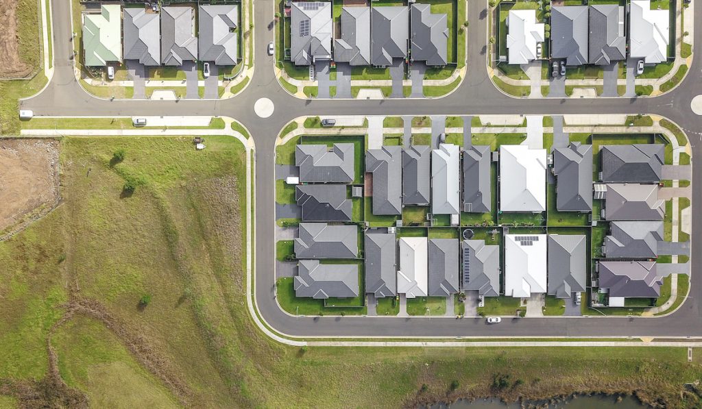 New real estate subdivision from above view