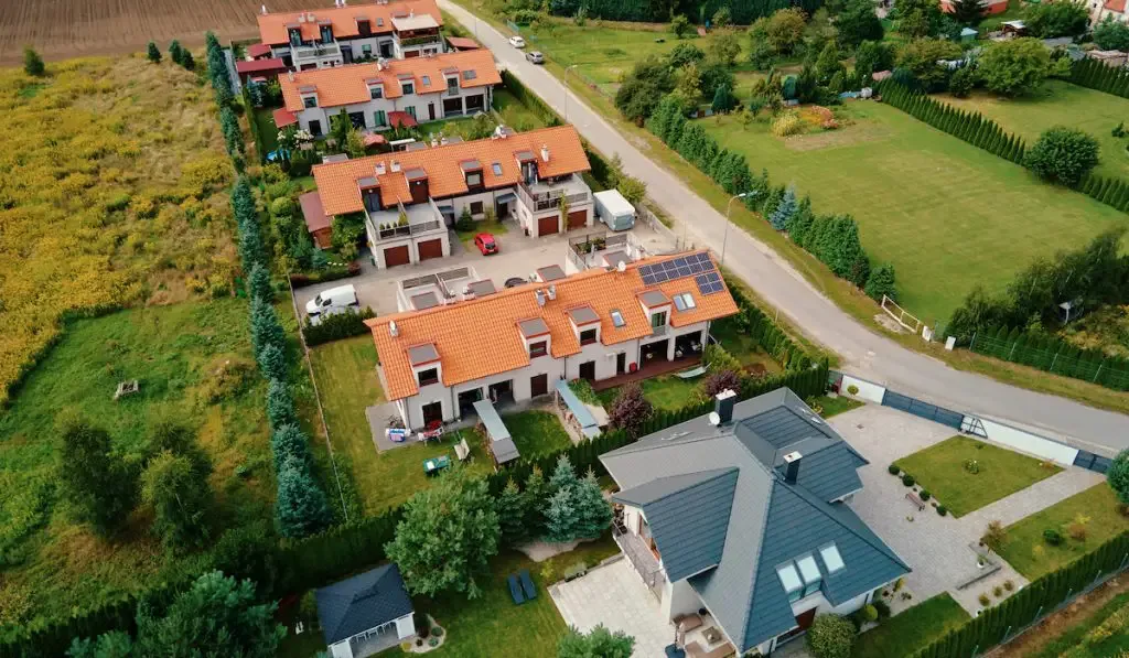 Suburban neighborhood in europe city, luxury subdivision neighborhood